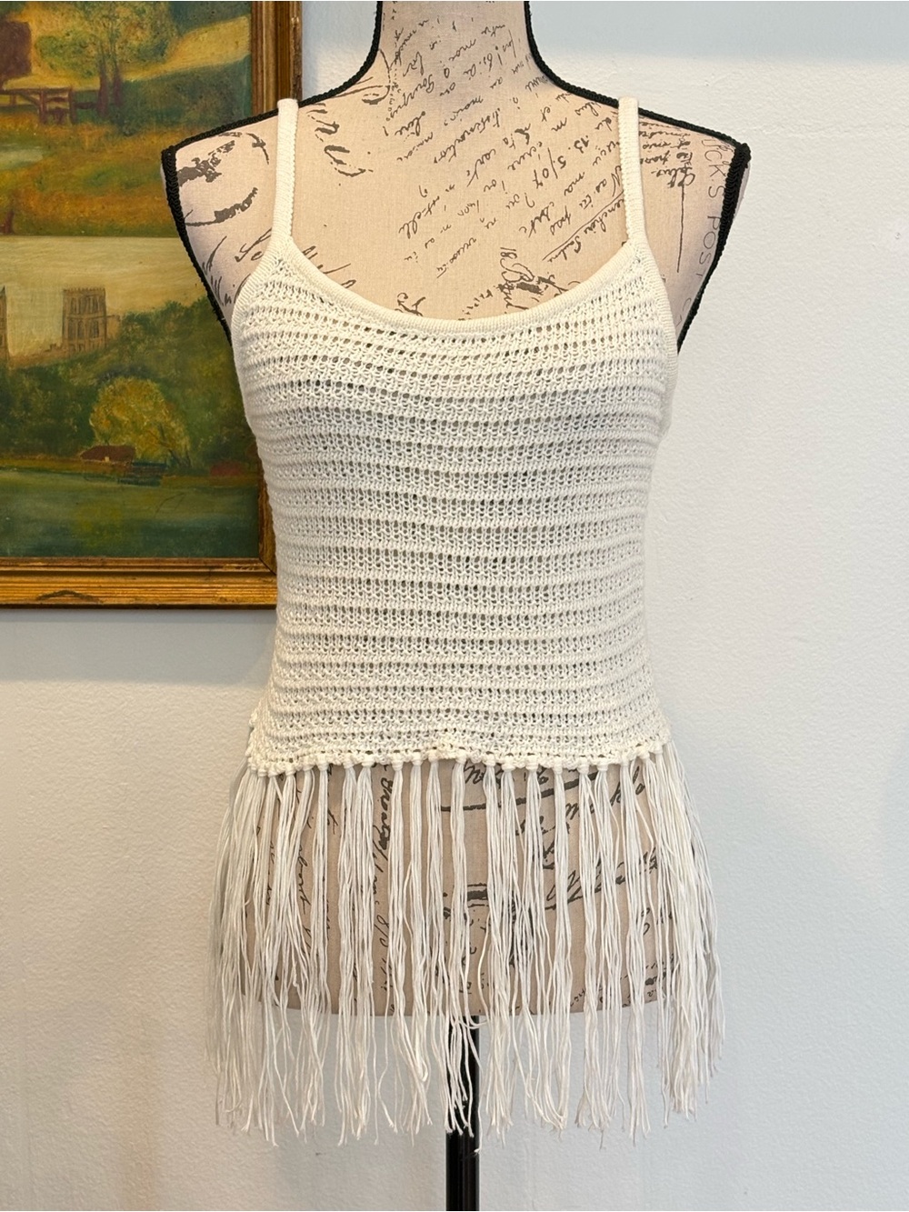 Crochet Fringe Tank Top Boho Festival Beach Cover Up Large